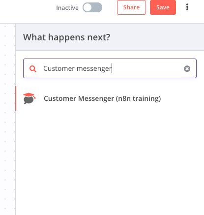 Search for and select the customer messenger node